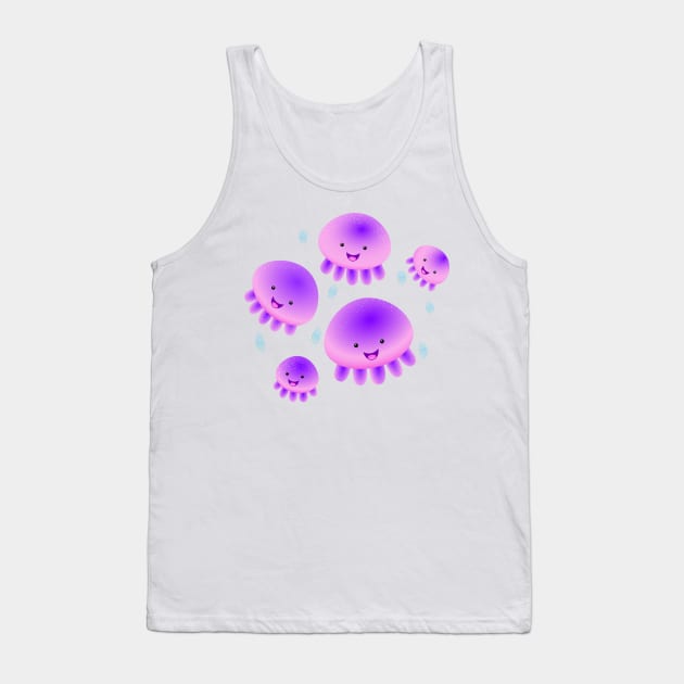 Cute pink purple jellyfish kawaii cartoon Tank Top by FrogFactory